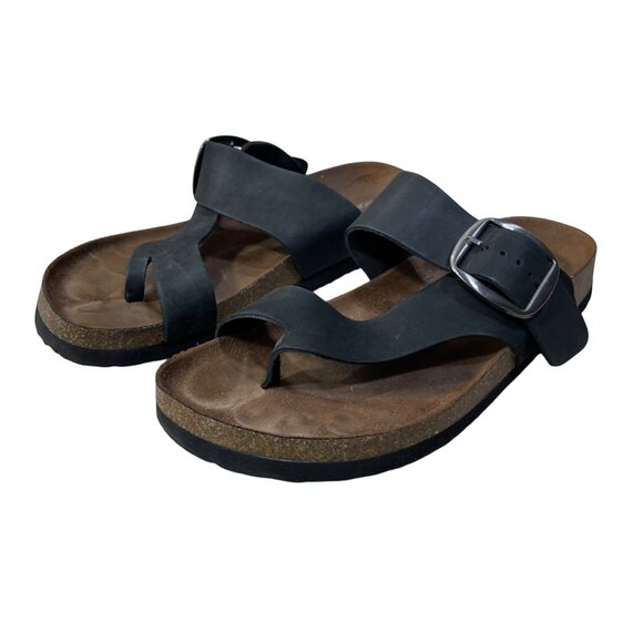 Mountain Sole Leather Sandal Black Toe Loop Silver Buckle Size 8 (READ) - Picture 4 of 8